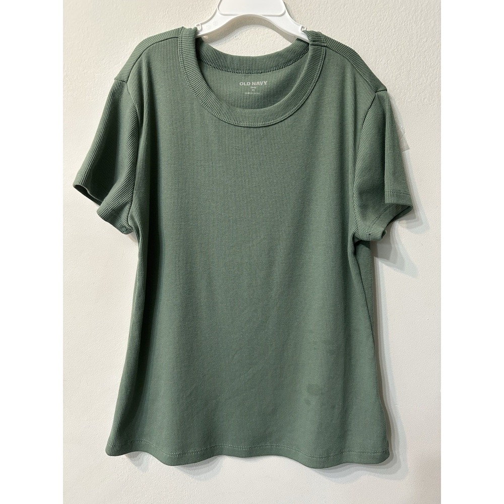 Old Navy Womens Snug Ribbed T-shirt Medium Sage Green Short Sleeve Stretch Tee